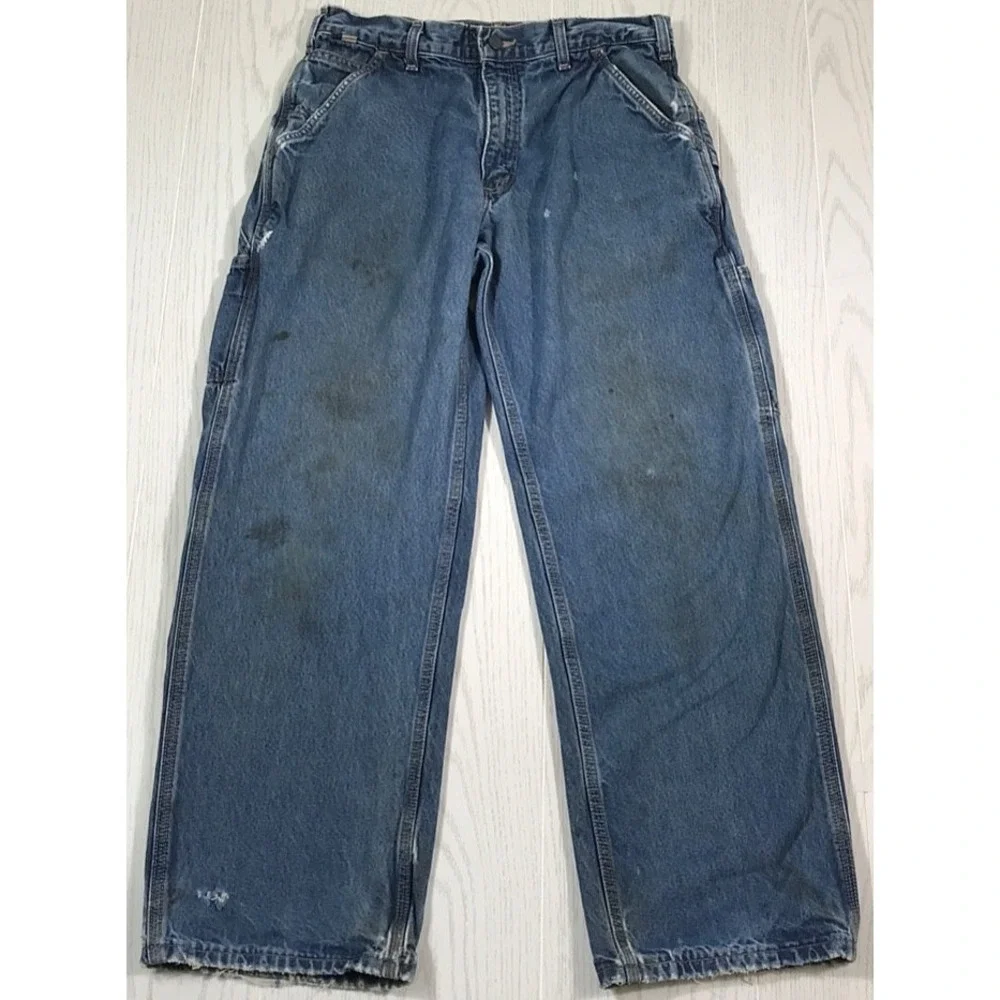 Carhartt Carpenter Jeans Mens 30x29 Blue Flame Resistant Workwear Utility Grunge